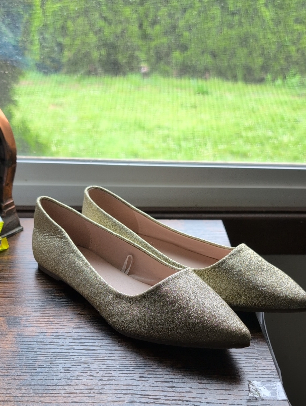 Gold Glitter Pointed Toe Women's Flats by
